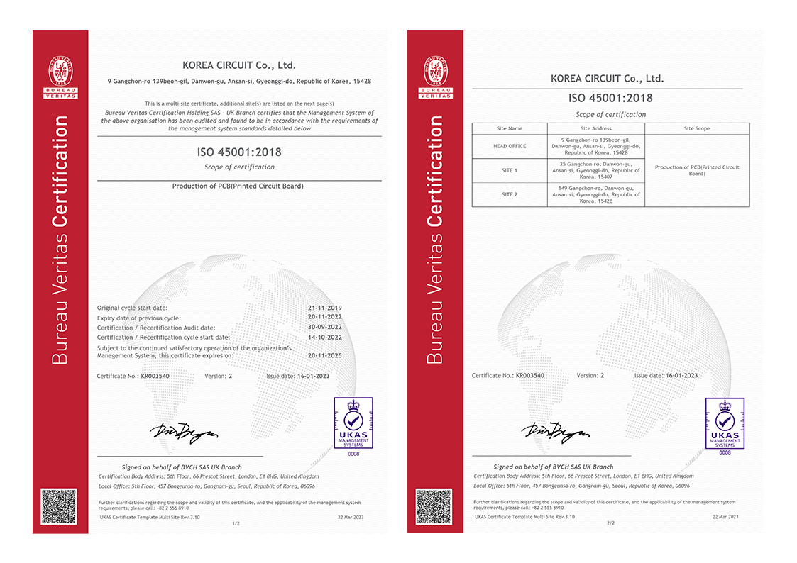 ISO 45001 국제인증서